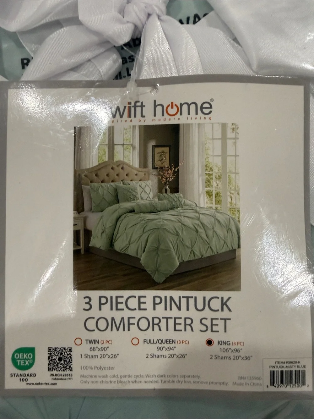 3-Piece Pintuck Comforter Set in Sage Green